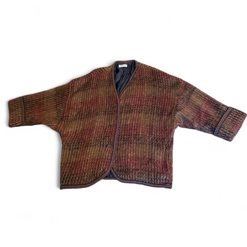 Rare Vintage 90s Regina Porter Brown Red Mohair Blend Cardigan Indie Boho Unisex